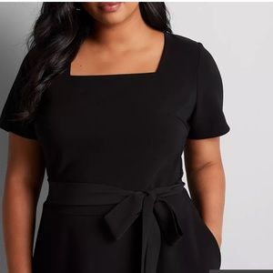 Lane Bryant • black square neck fit and flare tie dress NWT